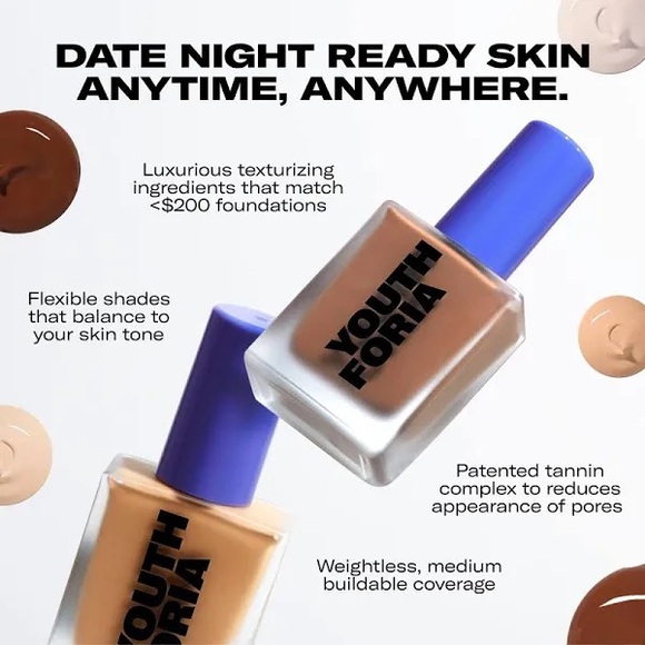 Youthforia Date Night Skin Tint Serum Foundation | 260 Light Medium | New in Box - Picture 2 of 5